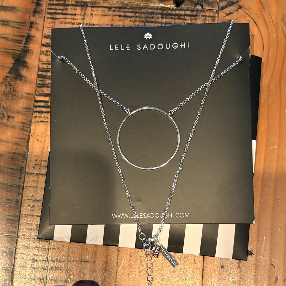 Lele Sadoughi Silver Double Chain Circle Necklace